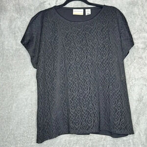 Alfred Dunner 2X Shirt Top Black Solid Short Sleeve Round Neck Knit